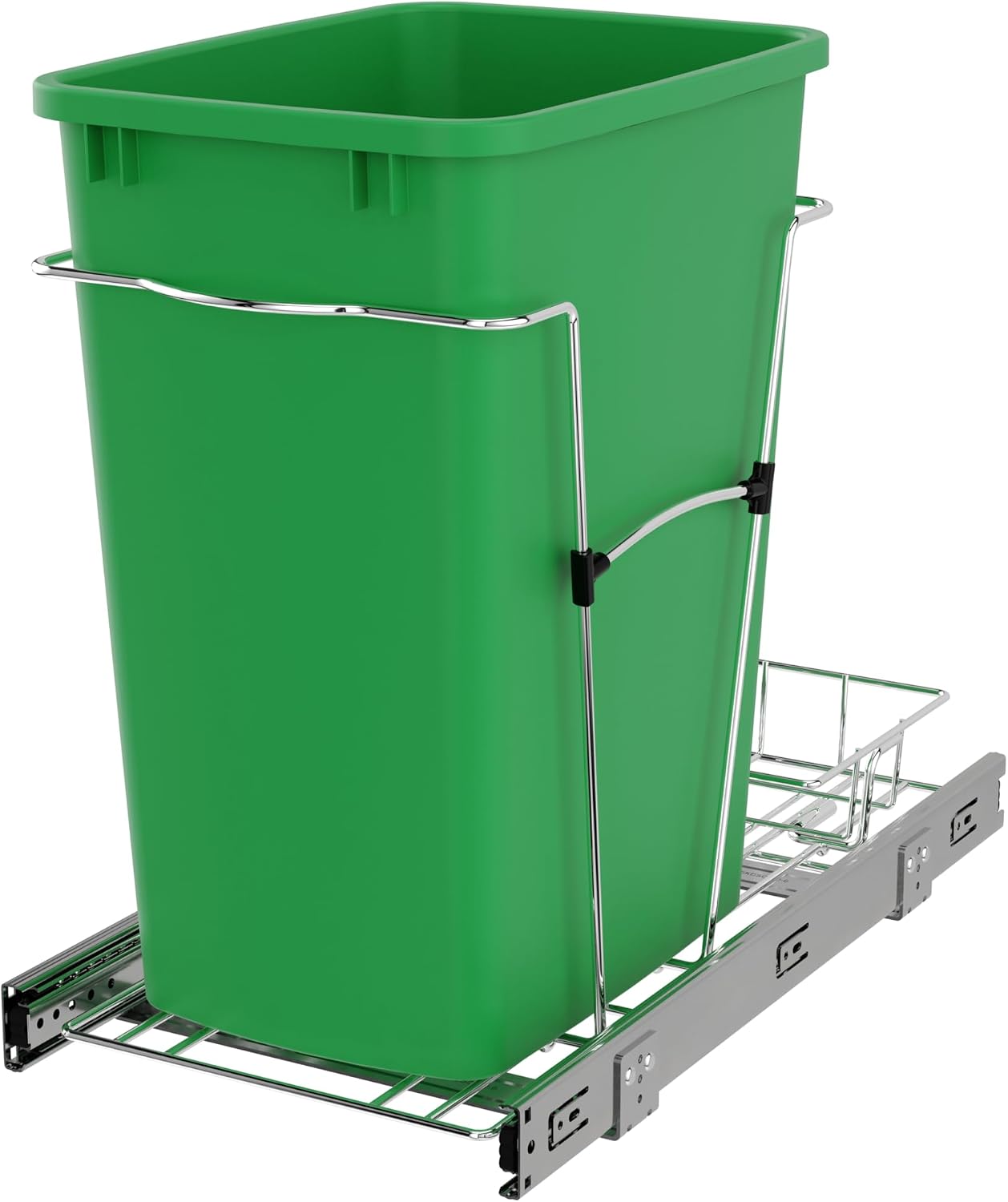 Rev-A-Shelf Pullout Trash Can for Kitchen Cabinets, Black Waste Bin, 35 Qt | Large Capacity Garbage/ Recycling Waste Container, Heavy Gauge Metal Wire Construction w/Full Extension Slides, RV-12KD-18C S