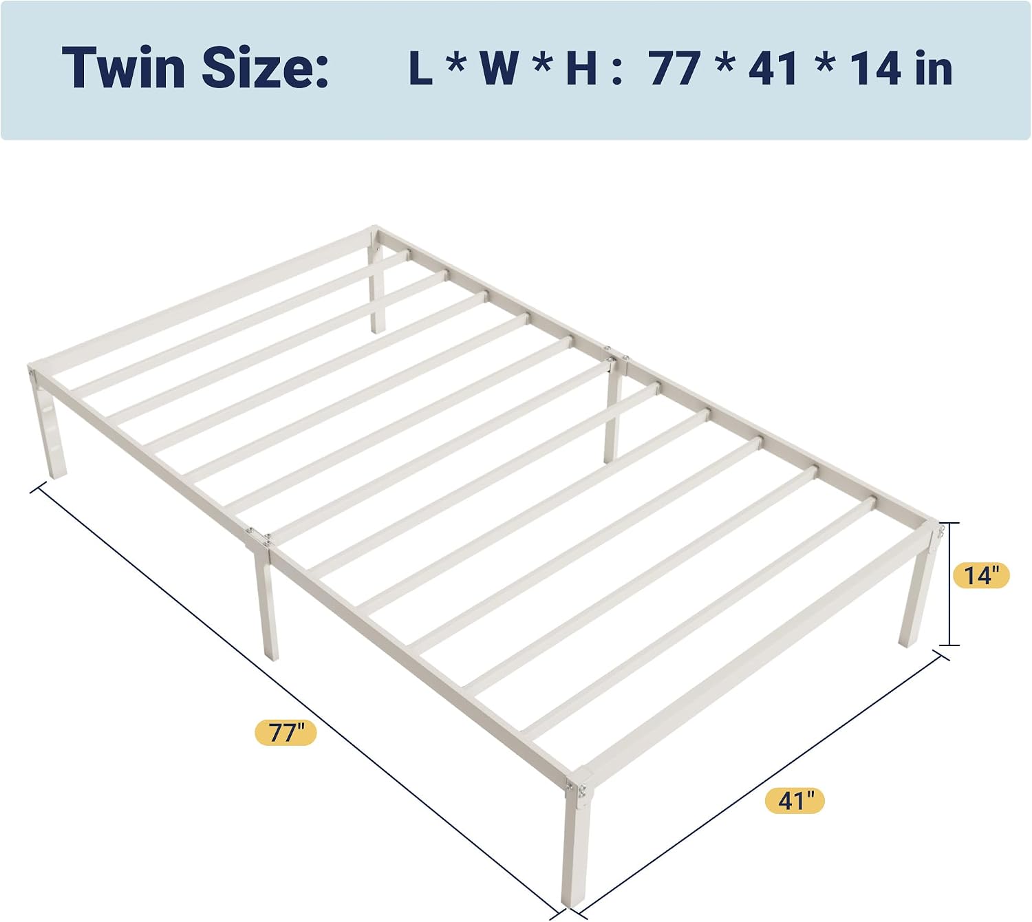 Allewie Full Size Bed Frame, 14 inch Metal Platform Beds with Storage Space, No Box Spring Needed and Easy Assembly, White