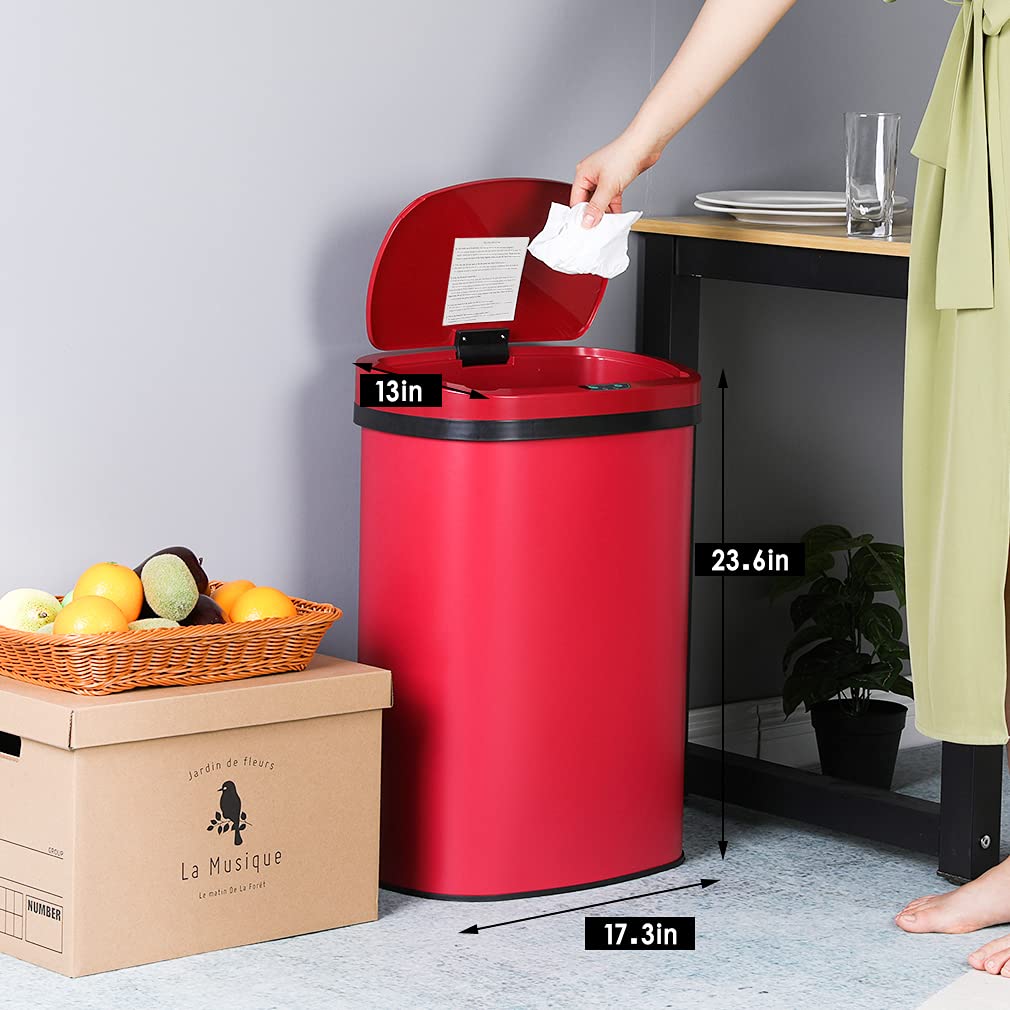 FDW | 13 Gallon Stainless Steel Trash Can with Lid | Silver