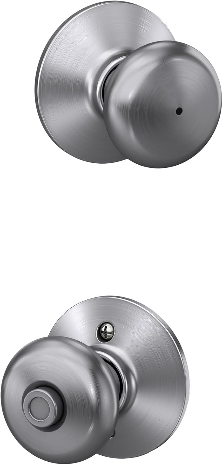 Schlage Plymouth Bed/Bath Privacy Door Knob with Lock, Satin Nickel | Interior bedroom or bathroom door knob with push button lock, Easy to install, Certified durability, Universal fit