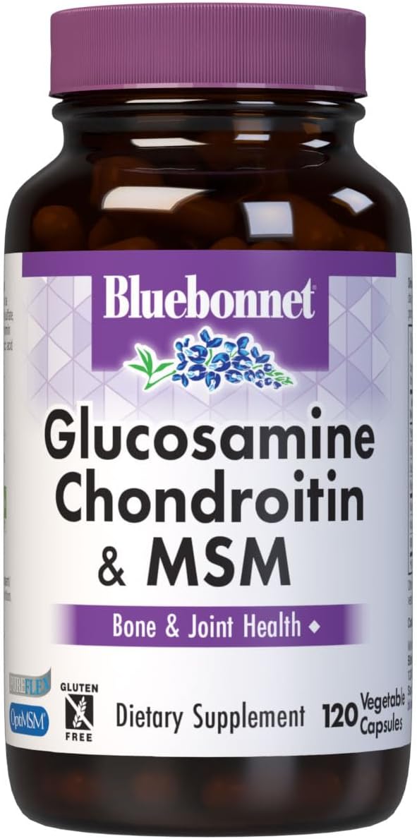 Bluebonnet Nutrition Glucosamine Chondroitin Plus MSM, Glucosamine, Chondroitin Sulfate, Vitamin C & OptiMSM, Bone & Joint Health, Non GMO, Gluten Free, Soy Free, Milk Free, 180 Vegetable Capsules | Bone & Joint Health; Non-GMO, Gluten-Free, Soy-Free, Da…