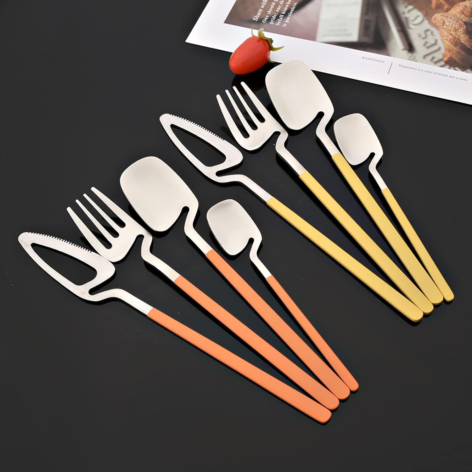 JASHII Hangable Silverware Set, Matte Rainbow Flatware Cutlery Set Service for 2
