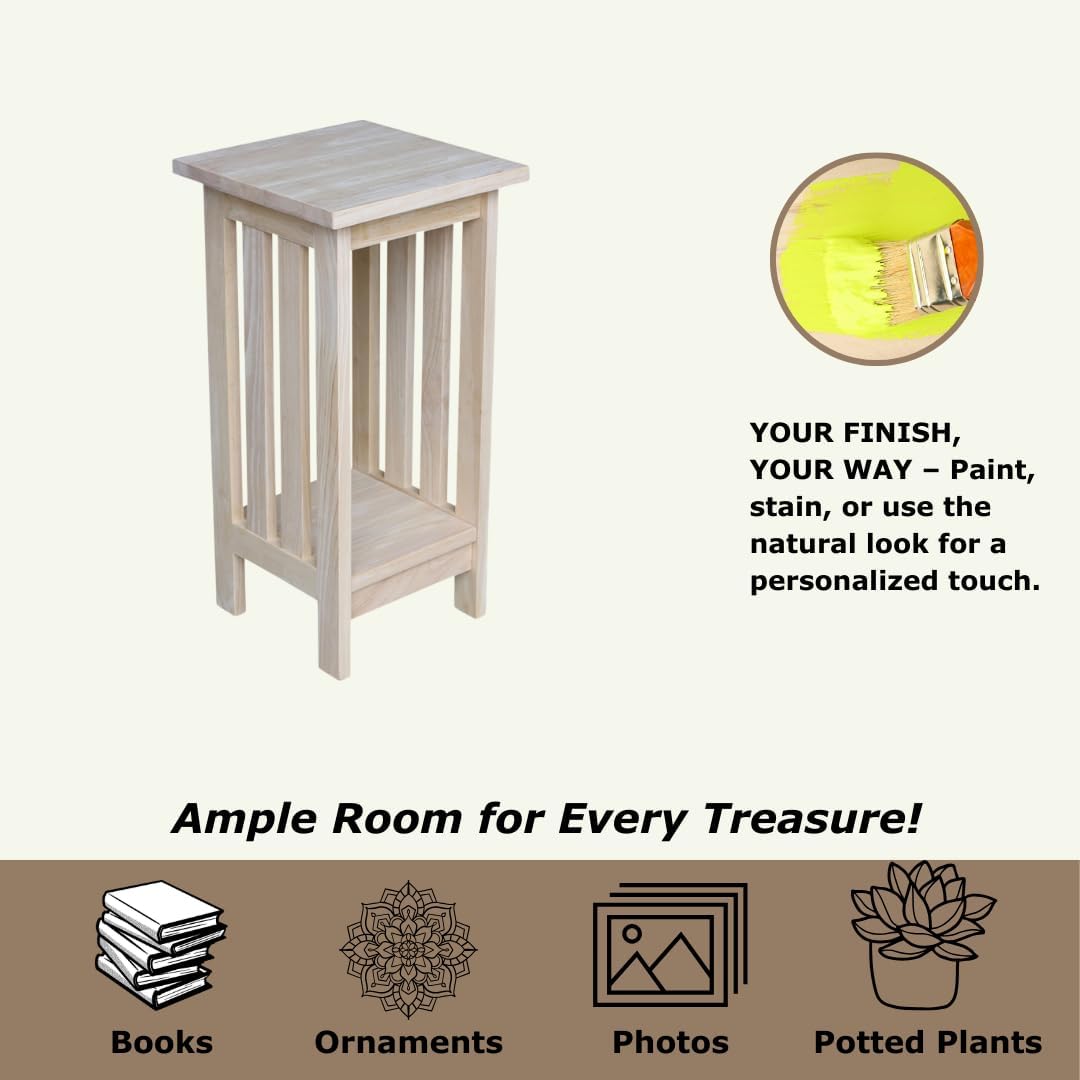 IC International Concepts Solid Wood Mission Plant Stand, Unfinished