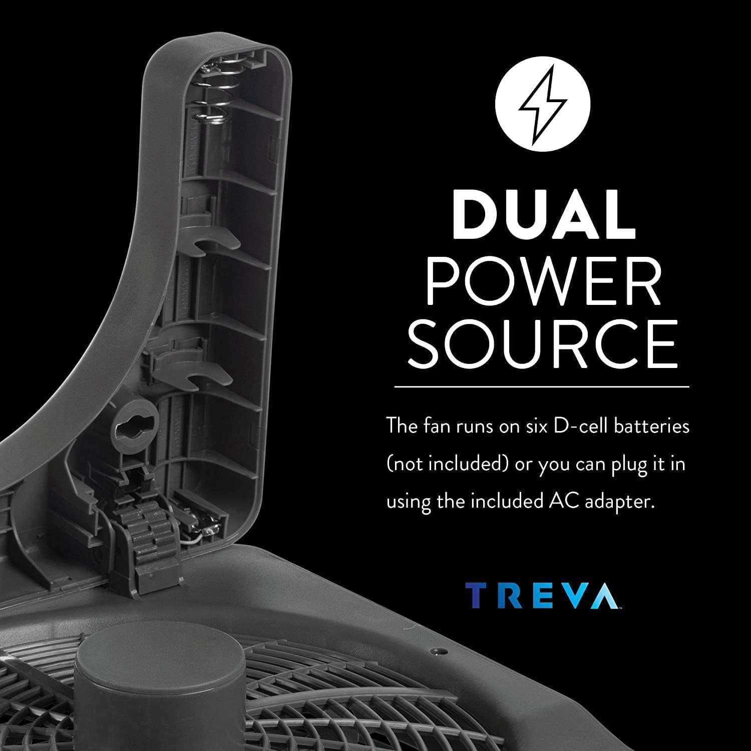 Treva 10 in Portable Desktop Battery Fan 2-Speed with AC Adapter Graphite | Yes