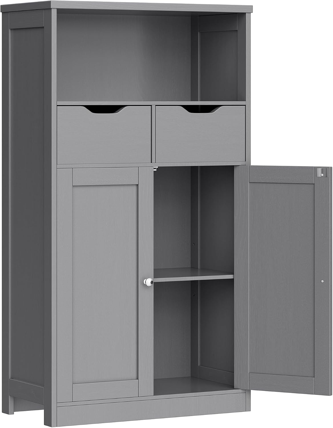 Vongrasig Bathroom Storage Cabinet, 42.5" H Freestanding Floor Cabinet | Wooden Modern Cabinet with 2 Drawers, Open Shelf and Adjustable Shelf for Bathroom, Laundry Room and Entryway, White