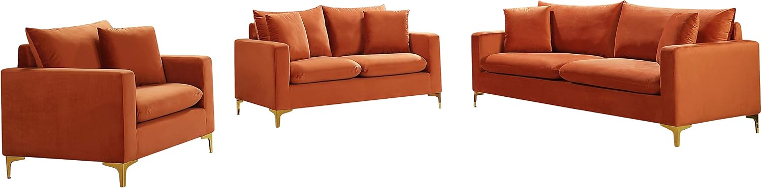 Meridian Furniture Naomi Collection Modern | Contemporary Grey Velvet Upholstered Loveseat with Stainless Steel Base in a Rich Gold or Chrome Finish, 633Grey-L