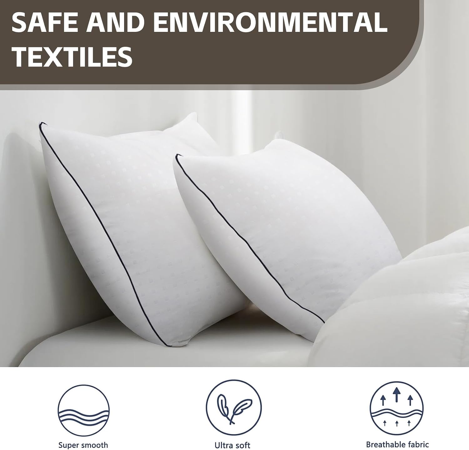 HIMOON Bed Pillows for Sleeping 2 Pack,Queen Size Cooling Pillows Set of 2,Top-end Microfiber Cover for Side Stomach Back Sleepers