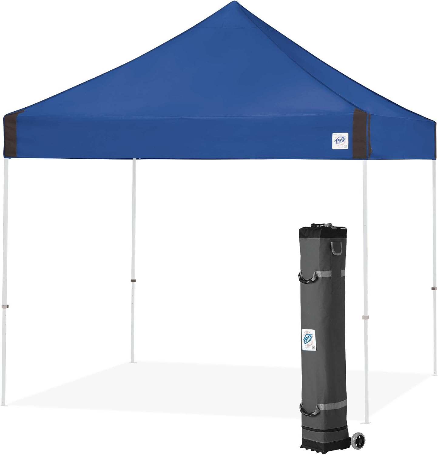 E-Z UP Vantage Instant Shelter Canopy, 10' x 10', Steel Gray Powder-Coated Steel Frame with Wide-Trax Roller Bag & 4 Piece Spike Set, Black