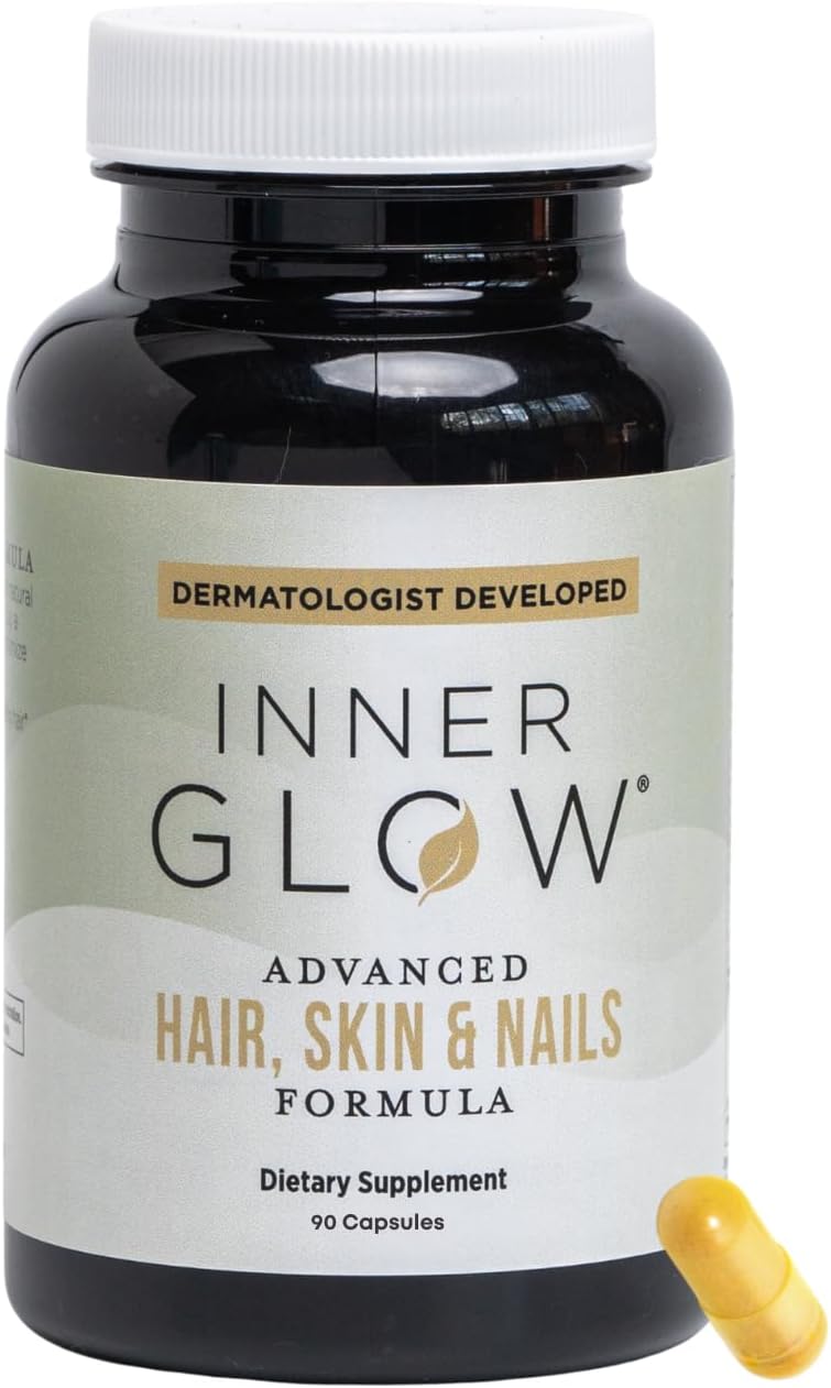 Inner Glow Advanced Hair, Skin & Nails Vitamins – Doctor-Developed Hair Supplement with Biotin, Collagen Peptides