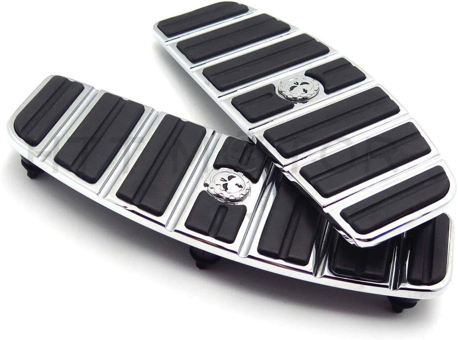 XKH- Motorcycle Chrome Skull Zombie Rider Footboard Insert Kit- Traditional D Shape Compatible with TOURING FLHT FLT FLTR FLHR FLHS SOFTAIL FLSTC