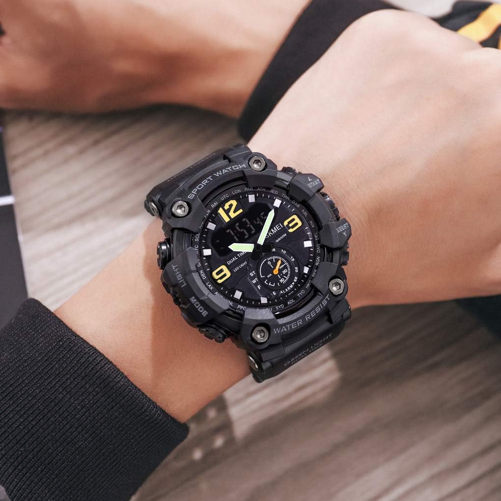 FANMIS Men's Analog Digital Sport Watch Military Dual Display 50M LED Watch | Men's Dual Display Sports Watches With Led Backlight Alarm Stopwatch 12/24h Time Outdoor Running Swimming