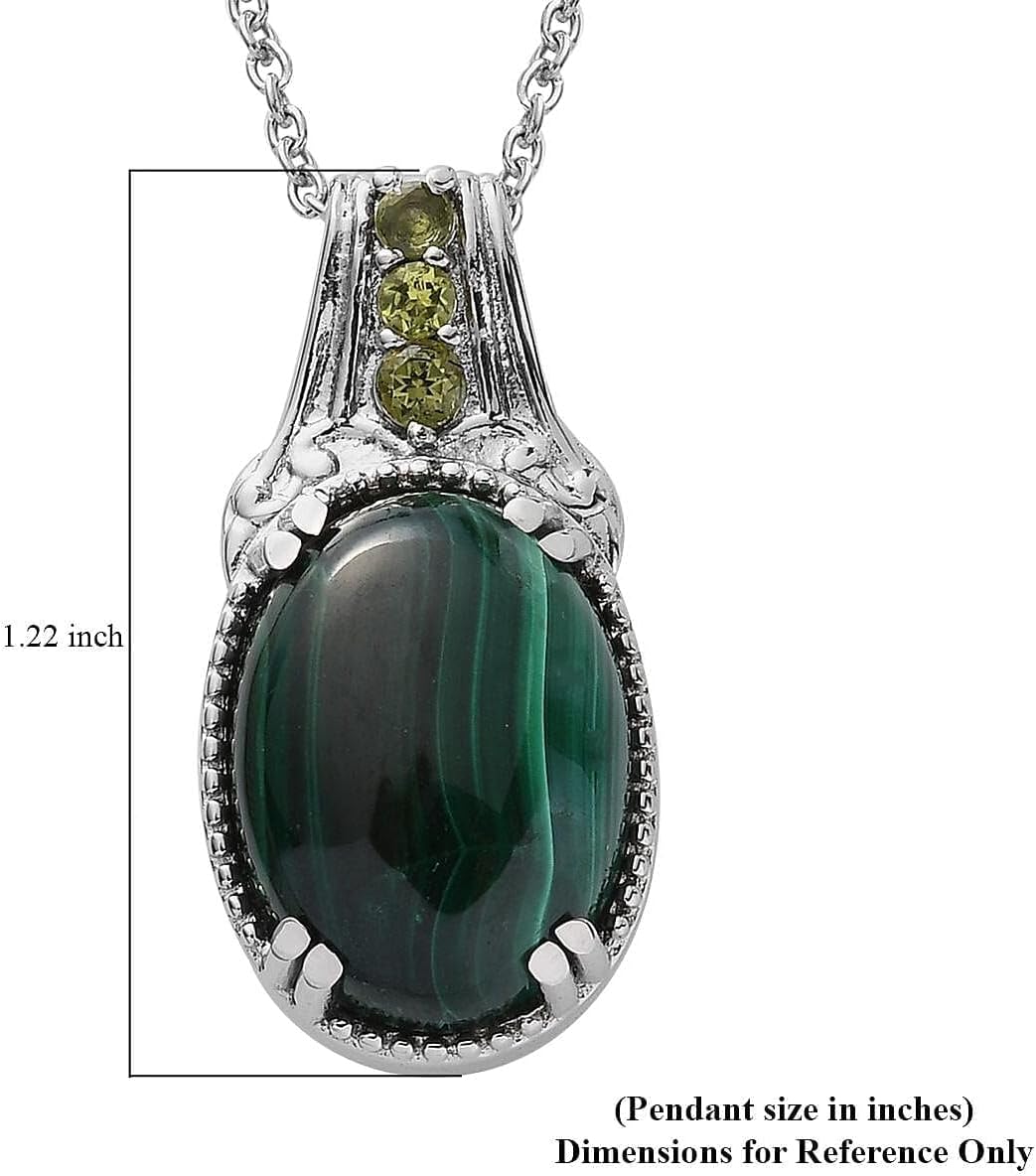SHOP LC DELIVERING JOY Stainless Steel Malachite Peridot Birthstone Pendant Necklace for Women Jewelry Size 20" Birthday Gifts for Women
