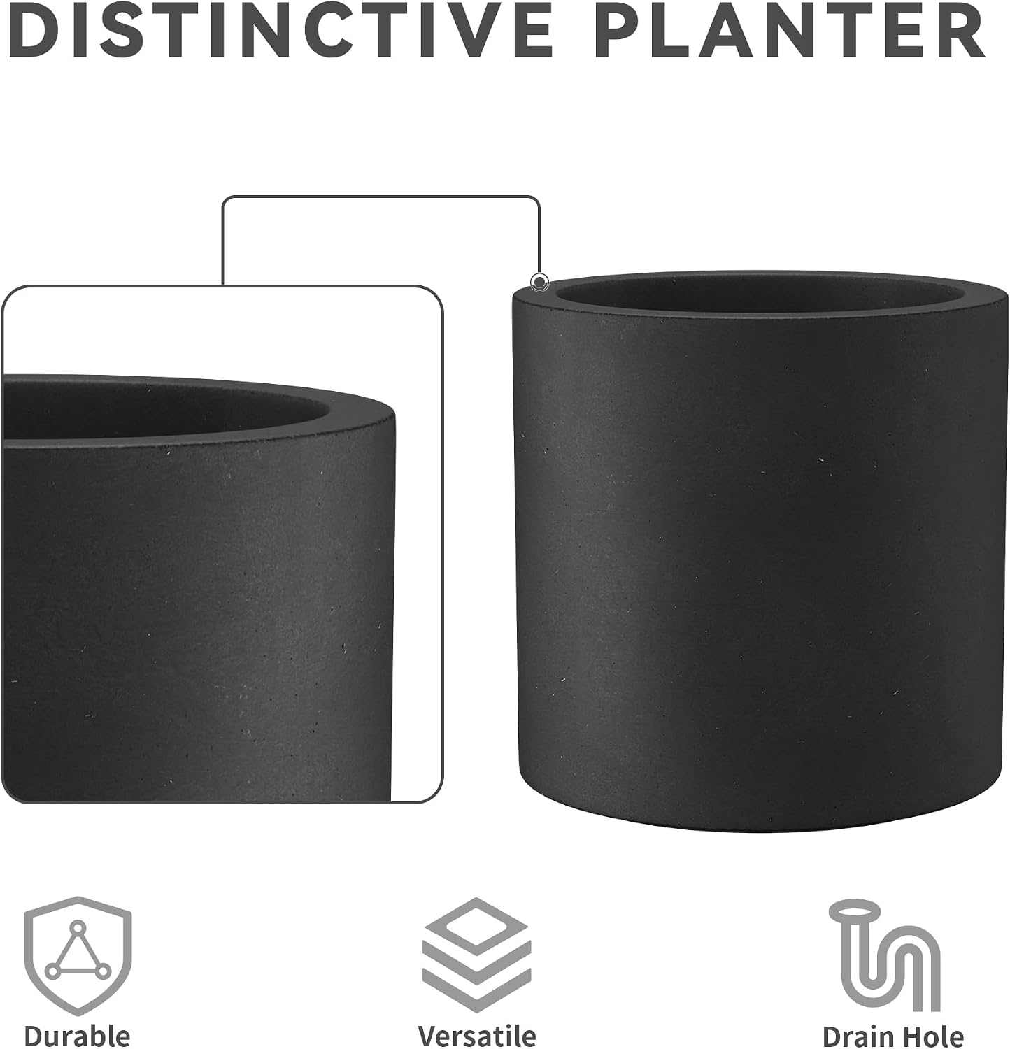 Kante Large Round Cylinder Charcoal Concrete Planter 15.8" Tall, Outdoor