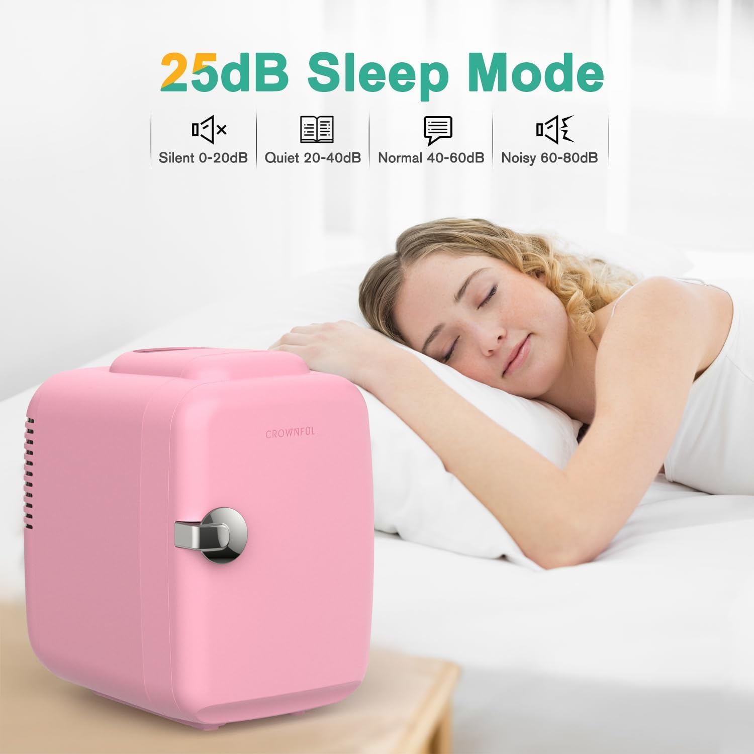 CROWNFUL Mini Fridge, 4 Liter/6 Can Portable Cooler and Warmer Personal Refrigerator for Skin Care, Cosmetics, Beverage, Food, Great for Bedroom