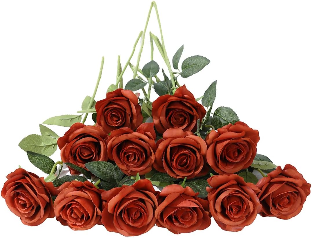 12 PCS Artificial Flowers Roses Silk Flowers Fake Long Stem Artificial Roses for Home Wedding Decorations (Yellow)
