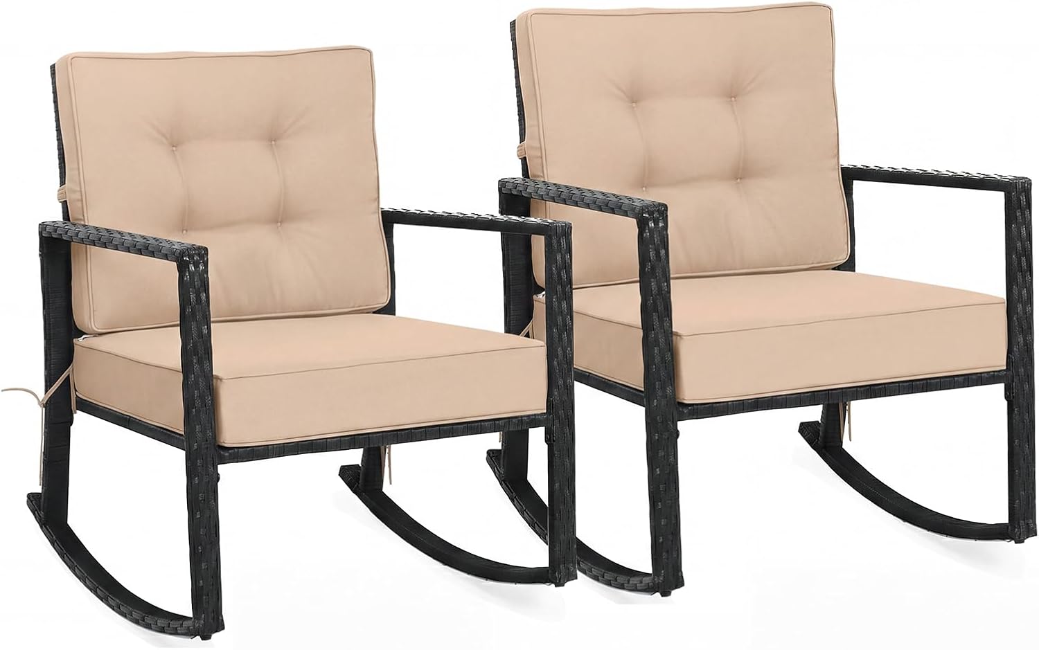 Tangkula Wicker Rocking Chair, Outdoor Glider Rattan Rocker Chair with Heavy-Duty Steel Frame