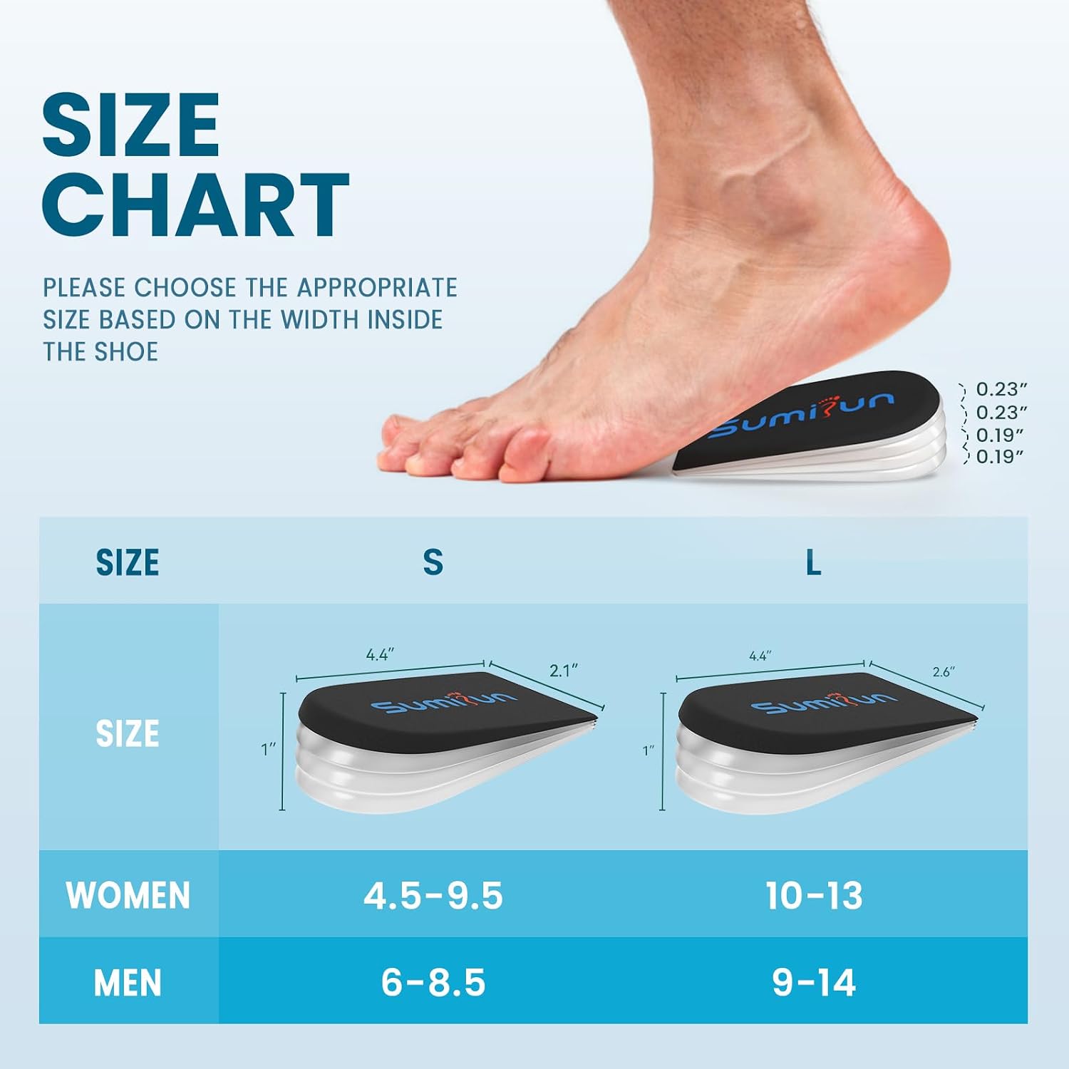 Sumifun Heel Lift, 4-Layer 1 Inch Gel Shoe Lifts for Women Uneven Legs, Adjustable Orthopedic Heel Lifts for Heel Pain and Leg Length Discrepancy