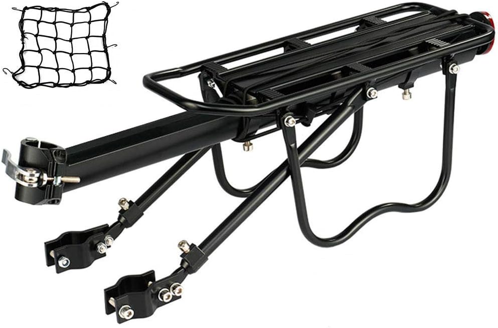 Dirza Rear Bike Rack Bicycle Cargo Rack Quick Release Adjustable Alloy Bicycle Carrier 115 lbs Capacity Easy to Install Black