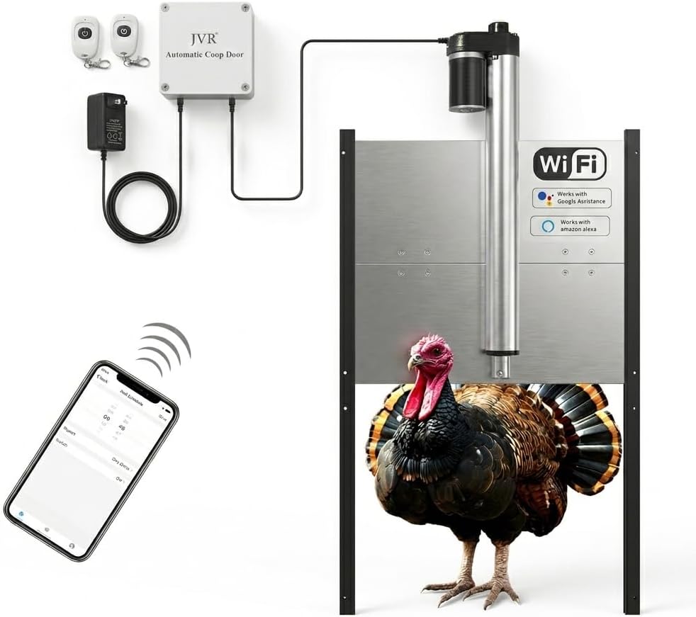 JVR WiFi Chicken Coop Door, App Alexa Control, Sunrise Sunset, Anti-Pinch