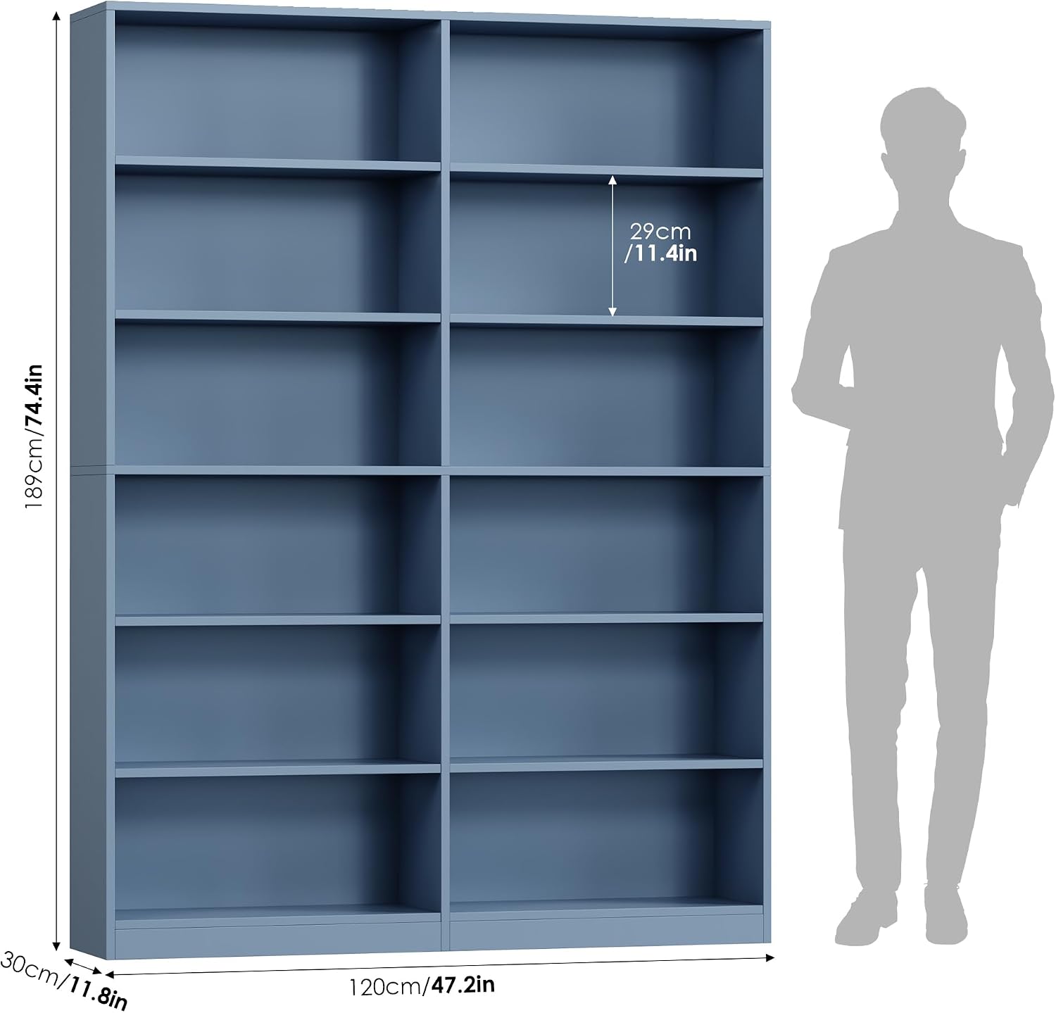 Bookshelf Tall Bookcase, 6-Tier Double Wide Bookshelves, White | Freestanding Display Storage Shelves, Tall and Large Book Shelves for Home Decor Bedroom, Living Room, Home Office, Library