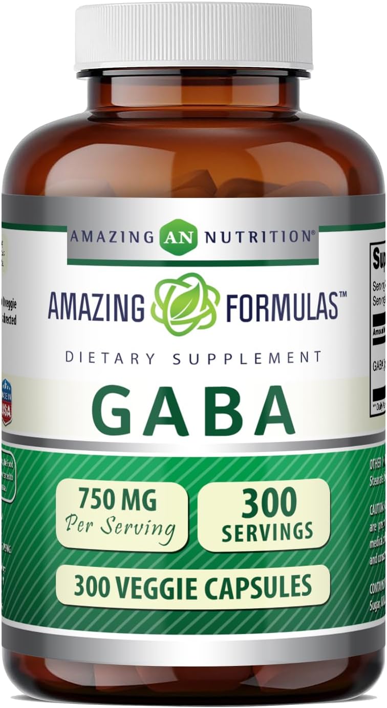 Amazing Formulas GABA Supplement | 750 Mg per Serving | 100 Veggie Capsules | Non-GMO | Gluten-Free | Made in USA | Ideal for Vegetarians