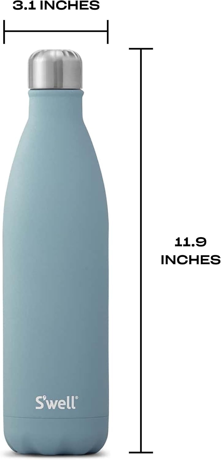 S'well Stainless Steel Water Bottle, 17oz, Blue Suede, Triple-Layered Vacuum Insulated Containers Keeps Drinks Cold for 36 Hours and Hot for 18, BPA Free, Perfect for On the Go