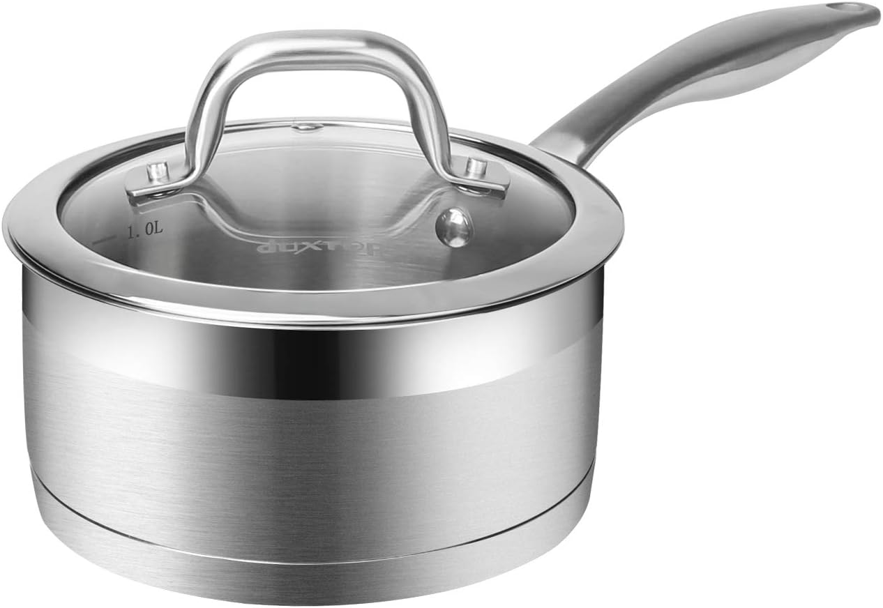 Duxtop Stainless Steel Sauce Pan with Lid, 2.5 Quart Induction Cooking Pot | Saucepan with Stay-Cool Handle, Impact-Bonded Base for Even Heating