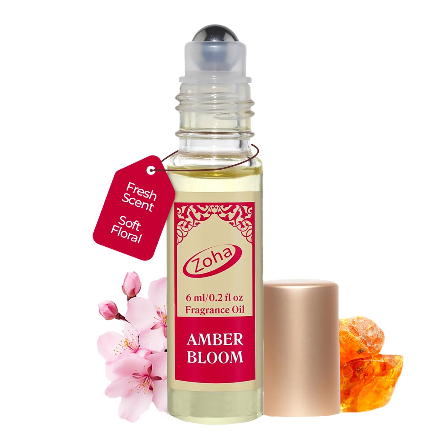 Amber Bloom | Roll on Perfumes for Women & Men | Alcohol-free Amber Perfume Oil | Travel Size Long Lasting Fragrance | 6ml Roller