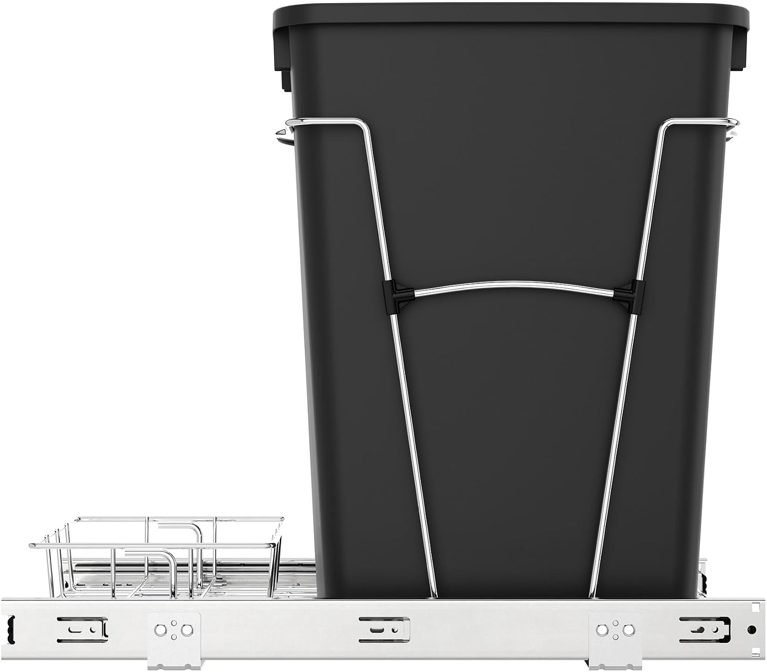Rev-A-Shelf Pullout Trash Can for Kitchen Cabinets, Black Waste Bin, 35 Qt | Large Capacity Garbage/ Recycling Waste Container, Heavy Gauge Metal Wire Construction w/Full Extension Slides, RV-12KD-18C S