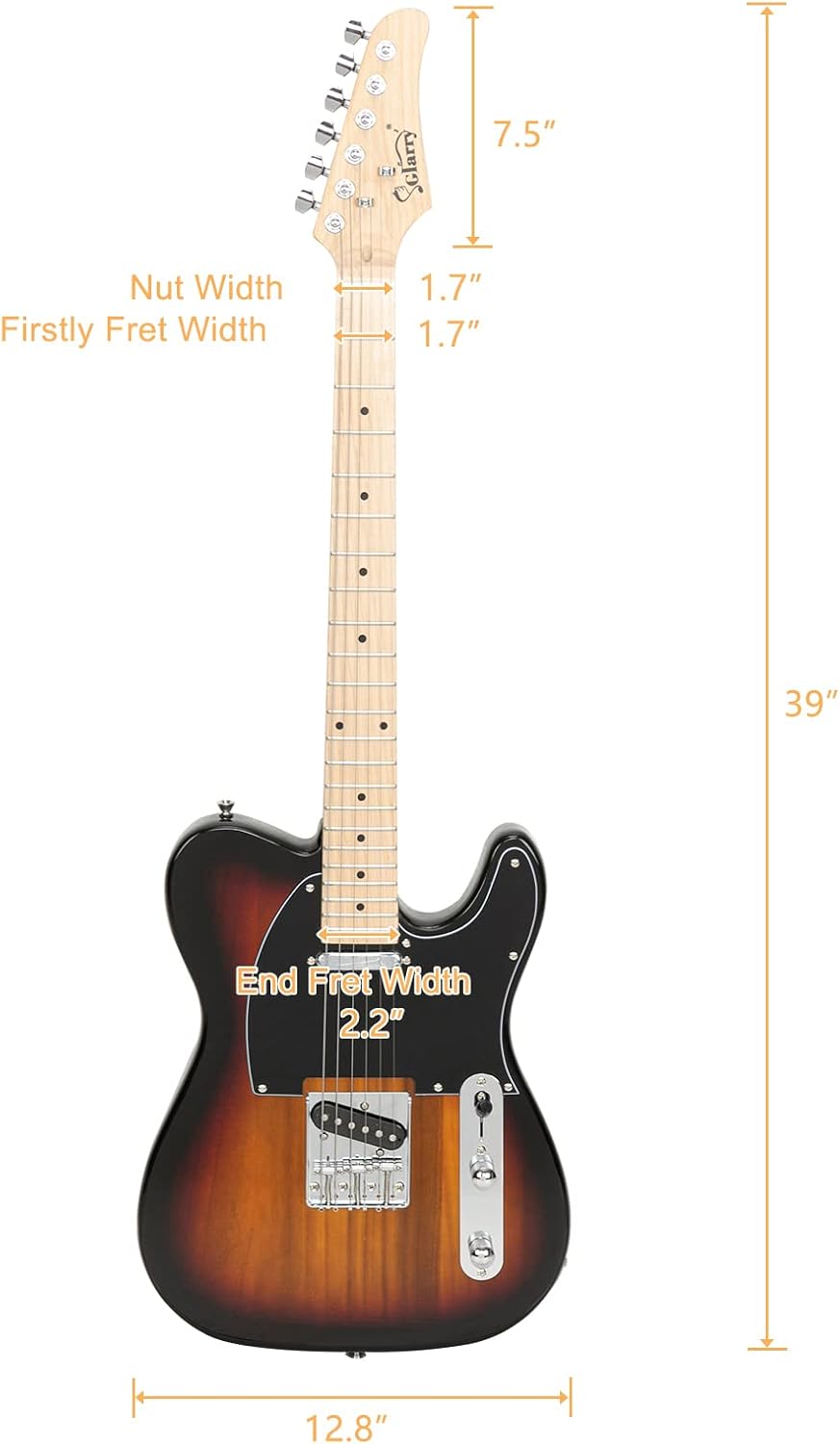 GLARRY 39" GTL Electric Guitar for Music Lover, SS Pickups Maple Fingerboard with Accessories Pack Guitar Bag (Sunset)