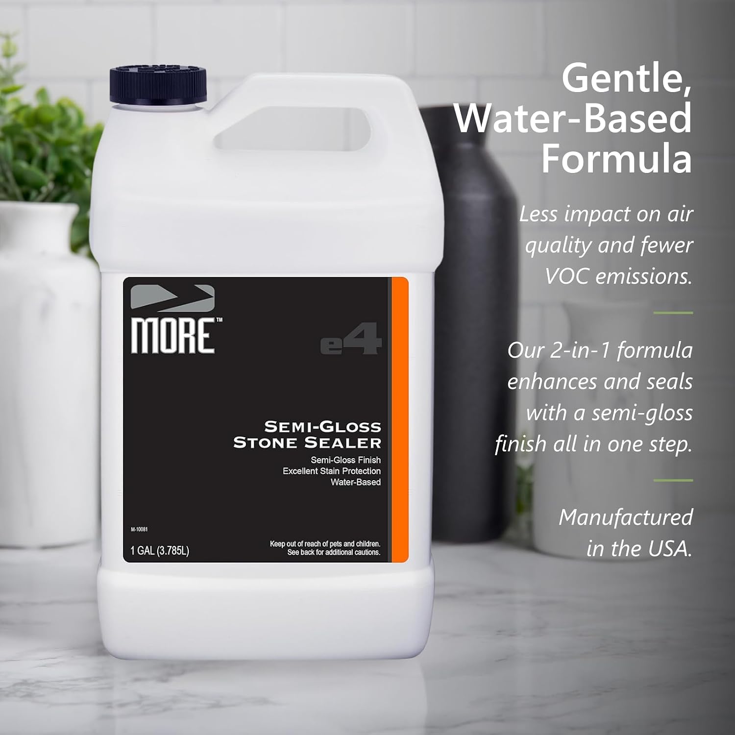MORE- Semi-Gloss Stone Sealer - Seal & Enhance Natural Stone, Paver, Tile & Concrete - Wet Look Semi-Gloss Finish - Protects Against Oil & Water-Based Stains - Indoor/Outdoor - Water-Based - 128oz