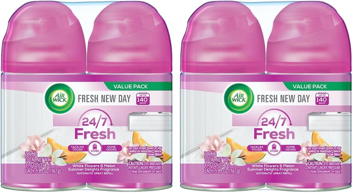 Air Wick Automatic Air Freshener Spray Refill, 2ct, Summer Delights, Odor Neutralization, Essential Oils