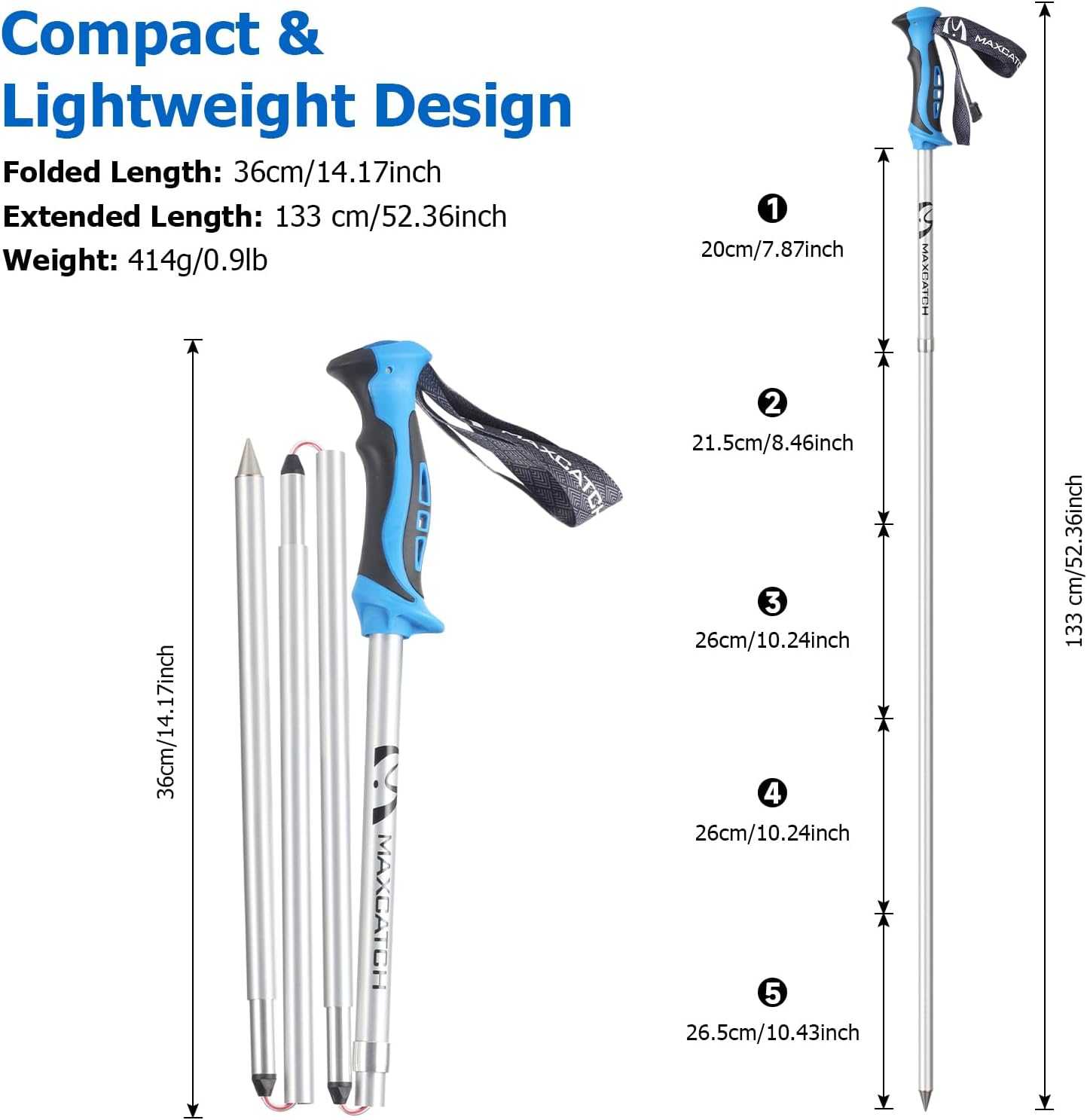Maxcatch Foldable Wading Staff, T7075 Aluminum Wading Stick with Reinforced PVC-Coated Steel Cable & Secure Lock System