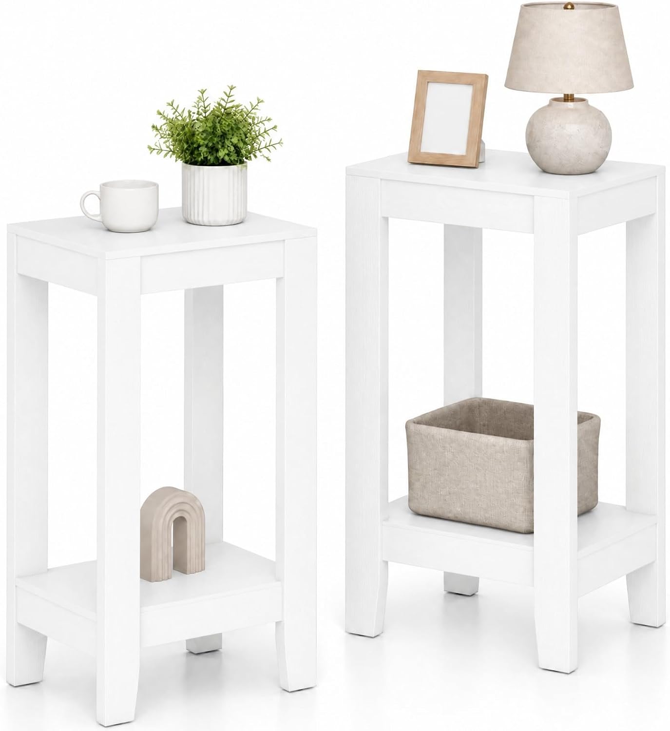 Giantex 2-Tier End Table Nightstand, Bedside Sofa Table for Living Room Bedroom, Narrow Telephone Table with Shelf and Legs for Small Spaces, Espresso