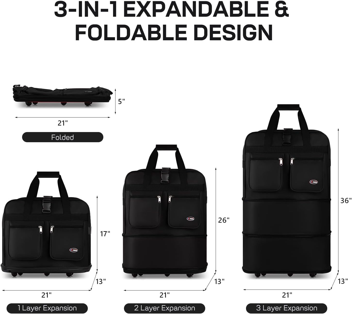 40'' Expandable Rolling Duffel Bag Suitcases w/Wheels,Foldable Luggage Bag