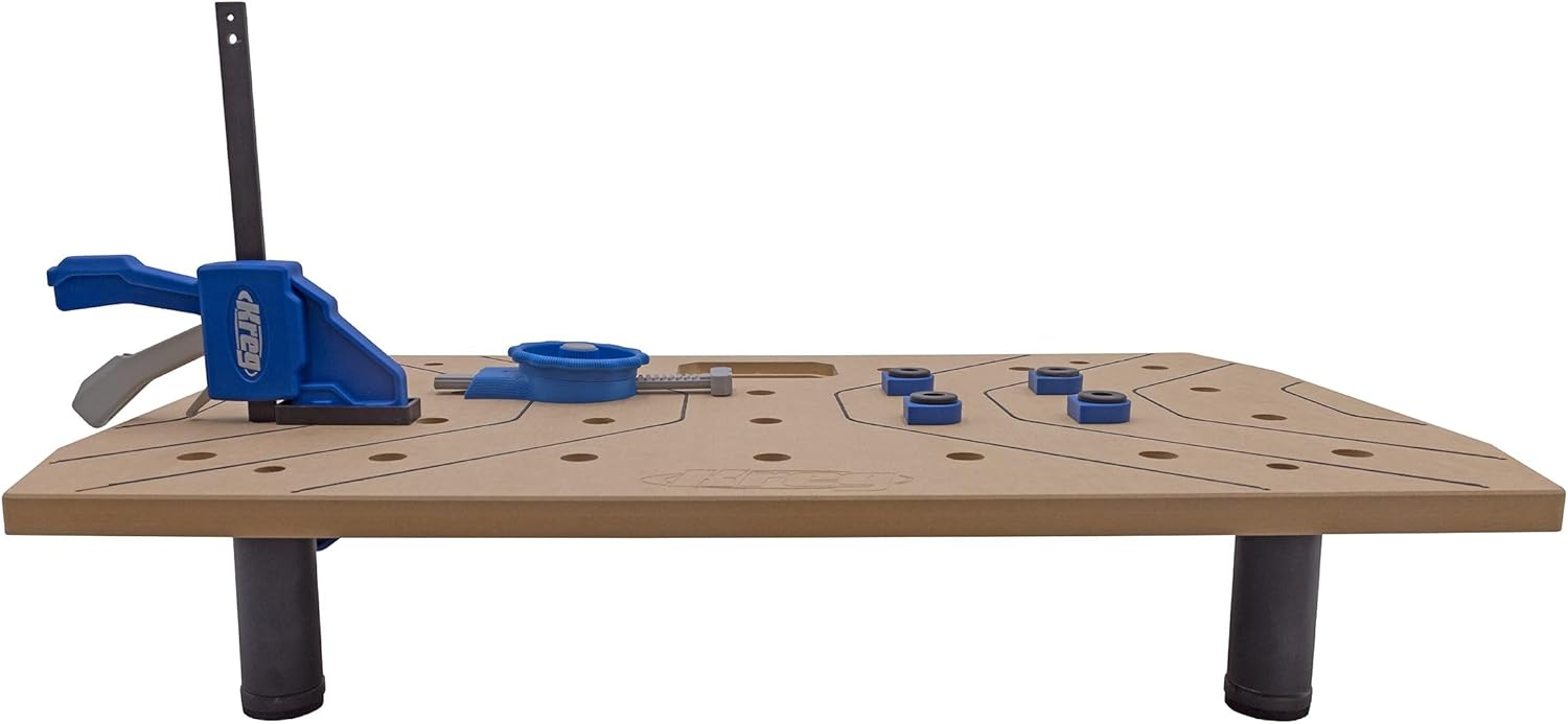 Kreg Portable Work Surface Bundle - Compact Portable Workbench - Ultra Flat Fiberboard Top - Dog Hole Clamping System - Mobile Workstation with