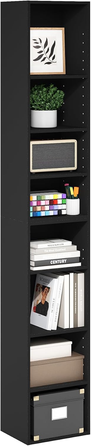 Furinno LUDER Book Shelf, 6-Tier Tall Modern Bookshelf, Bookcase with Open Shelves, 9.3 x 12 x 71, for Living Room, Bedroom, Home Office, White