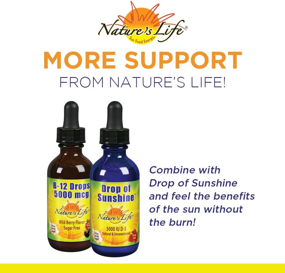 Nature's Life B12 Drops 5000 mcg - Vitamin B12 Methylcobalamin - Liquid B12 Supplement for Energy Metabolism, Nerve Function and Red Blood Cell Support Natural Mixed Berry, Sugar Free (200 Serv, 4oz)
