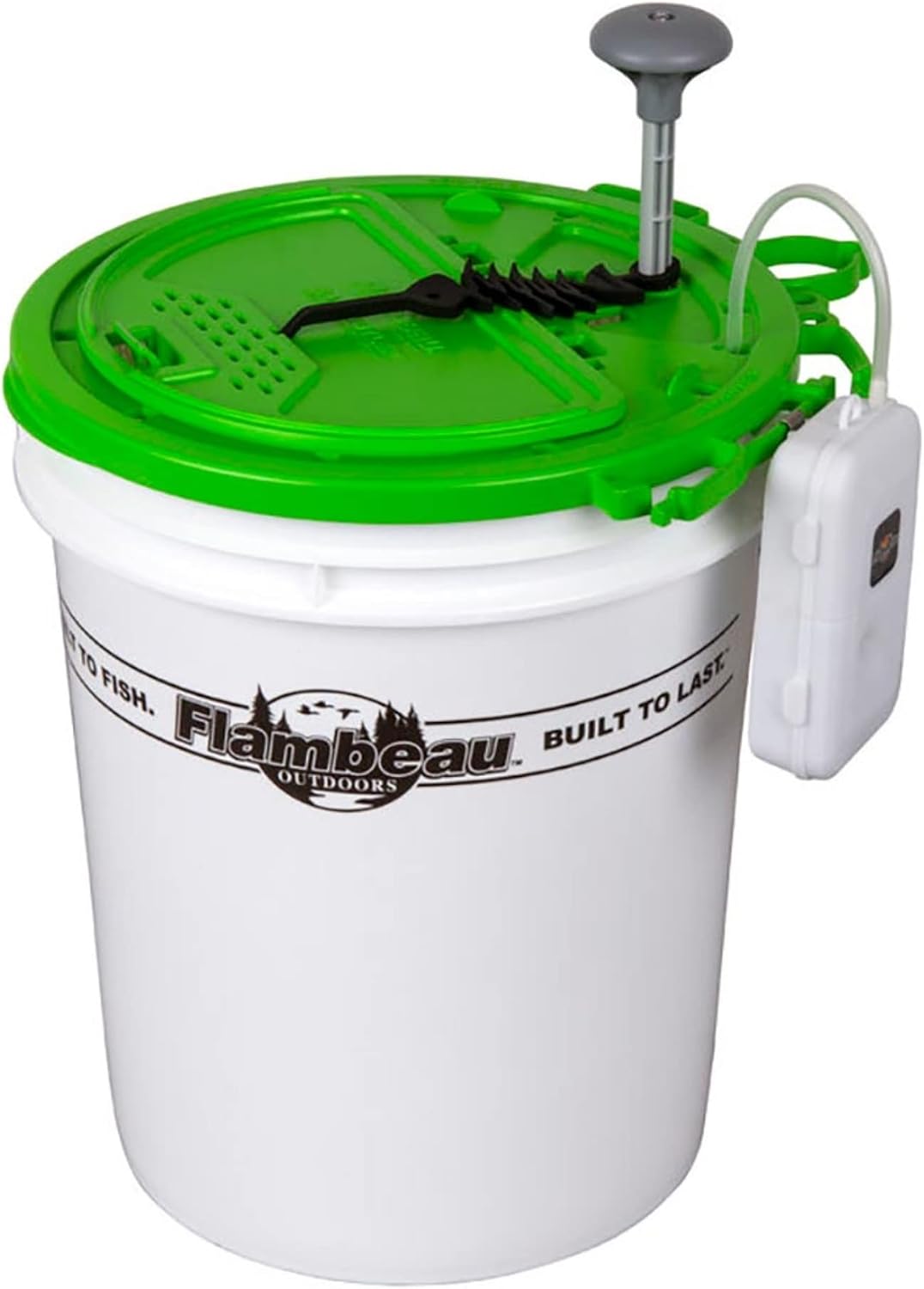 Flambeau Outdoors Bait Butler Live Bait Retrieval Lid with Net and Aerator | Pull-rod net lid brings live bait to the surface. Fits standard