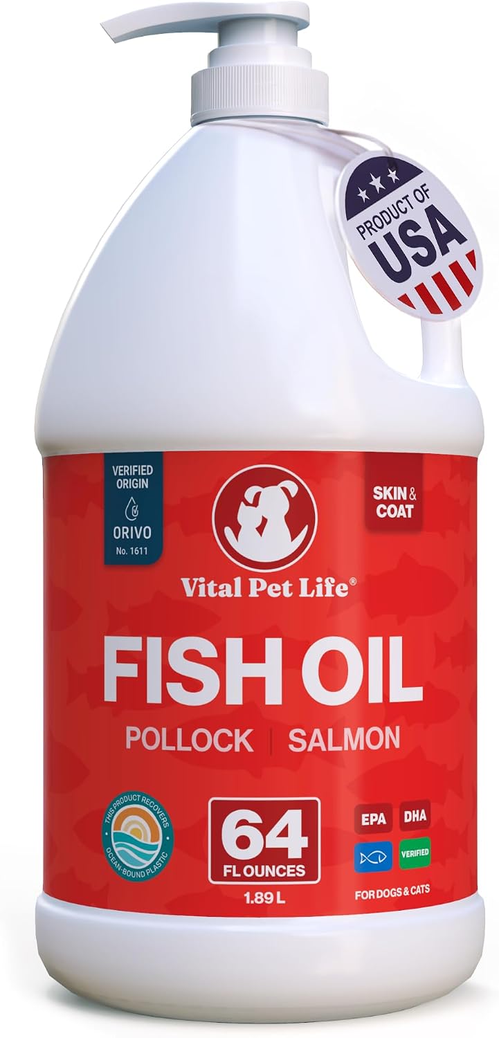 Fish Oil for Dogs, Healthy Skin & Coat Salmon Pollock Liquid Omega 3, 64 oz