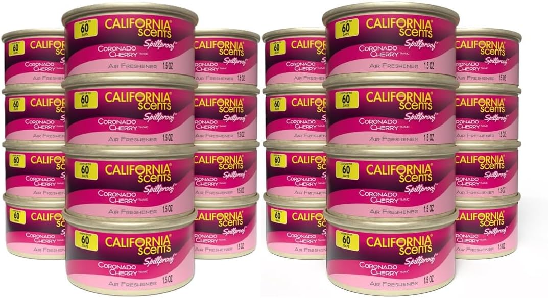 Can Air Freshener and Odor Neutralizer by California Scents, Set of 12 Spillproof Cans for Home and Car, Coronado Cherry, 1.5 Oz Each