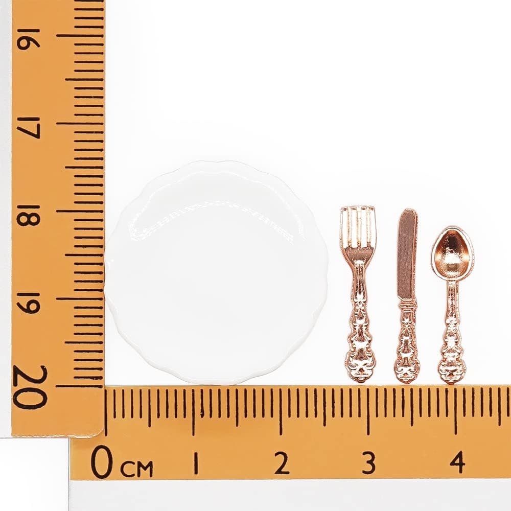 Odoria 1/12 Miniature Plates and Silverware Knife Fork Spoon Set Dollhouse Accessories, Silver