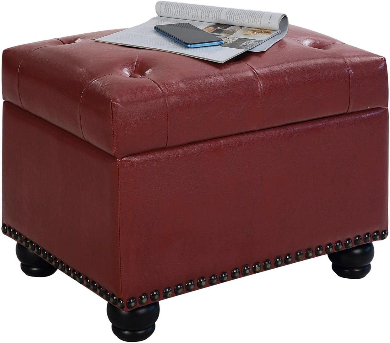 Convenience Concepts Designs4Comfort 5th Avenue Storage Ottoman 24" - Contemporary Foot Stool and Seat with Hinged Lid for Living Room, Dining Room, Office, Den, Espresso Faux Leather
