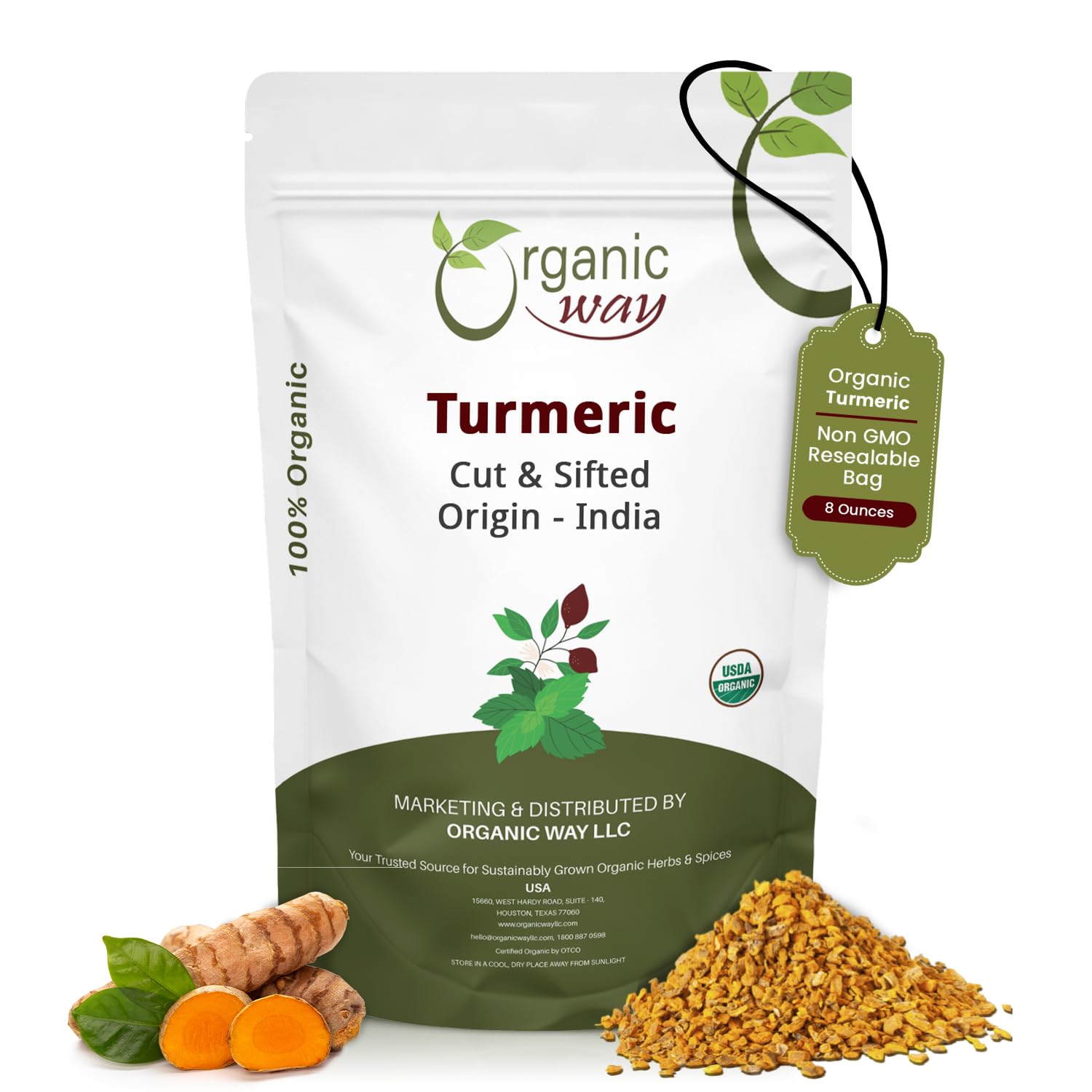 Organic Way Turmeric/Haldi Root Cut & Sifted - Herbal Tea (16 Ounce)