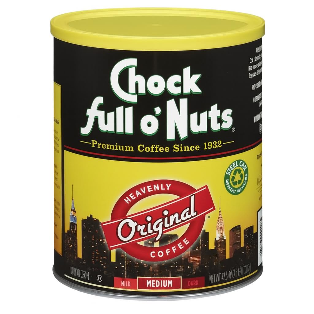 Chock Full o' Nuts French Roast Ground Coffee – Premium Beans in Recyclable Steel Can – Rich Flavor & Aroma, Dark Roast – Perfect for Drip, Pour-Over, Percolator – 26 Oz Can