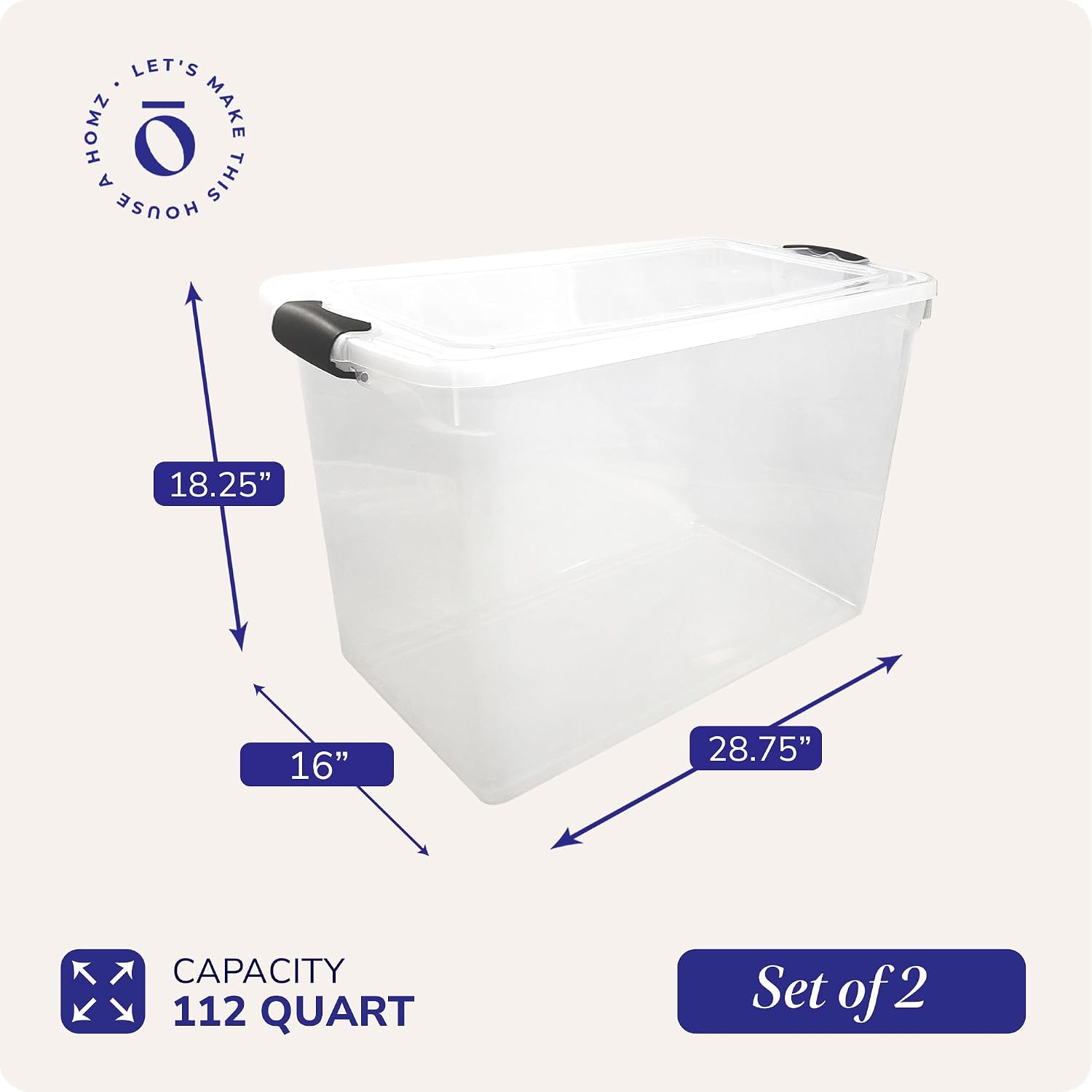 HOMZ Clear Plastic Storage Bins with Latching Lid, 15.5 Qt, Blue, 4 Pack | Stackable Container Set for Home, Office Shelves, Kitchen, Garage, and Bathroom Organization