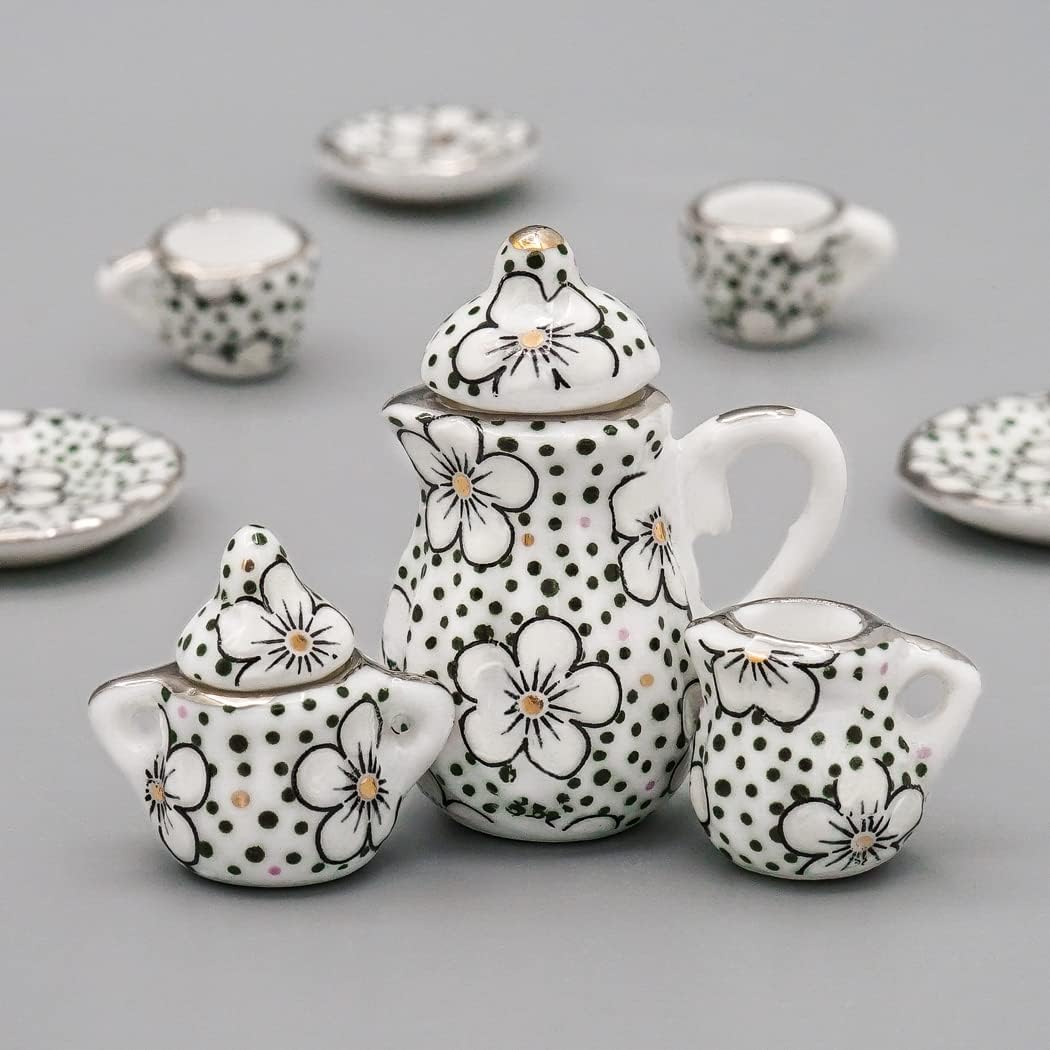 Odoria 1/12 Miniature Porcelain Tea Set 15Pcs Dollhouse Decoration Accessories, Grapes