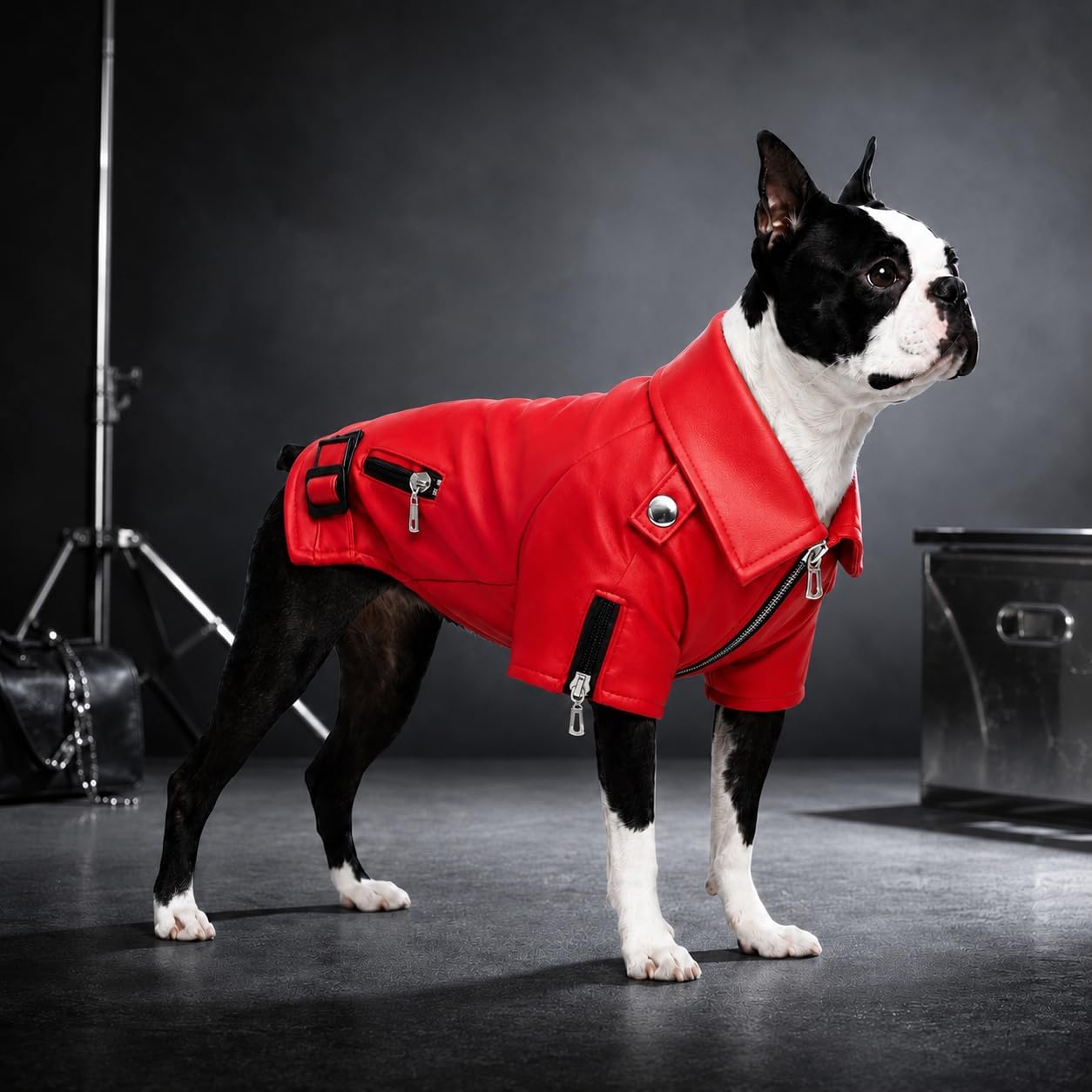 Lovelonglong Cool Dog Leather Jacket, Warm Coats Dogs Windproof Cold Weather Coats for Large Medium Small Dogs with Eagle Embroidery Black XS