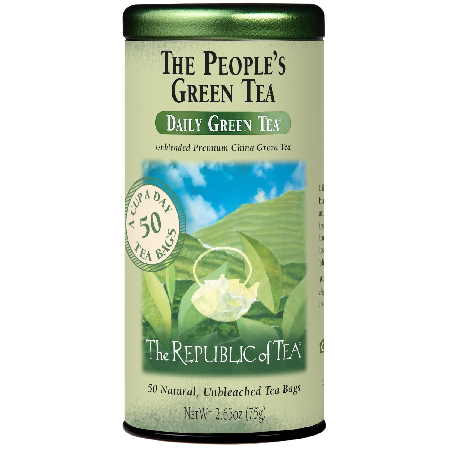 The Republic of Tea Daily Green The People's Green Tea, Low Caffeine, 50 Ct | A gentle cup for everyday sipping. Fresh with light vegetal notes. Gluten Free and Kosher.