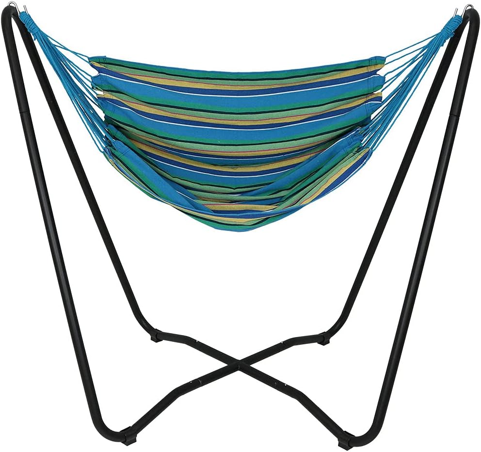 Sunnydaze Hanging Hammock Chair with Stand, Sunset | Space-Saving, Indoor or Outdoor Use, 330-Pound Capacity, Powder-Coated Steel Construction